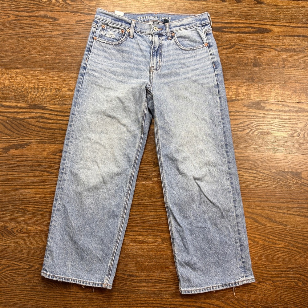 American Eagle Stovepipe Jeans Womens 2 X-Short Light Wash Denim Wide Leg